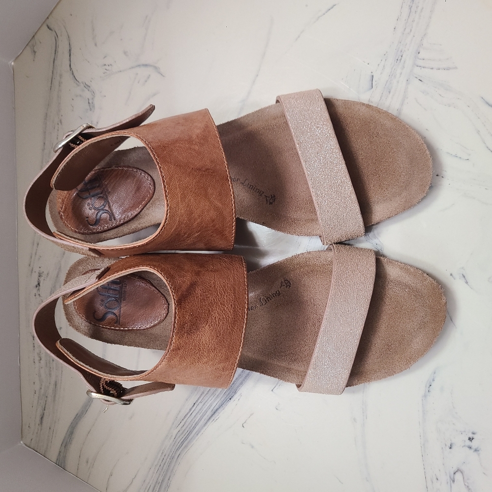 Soft Wedge Natural, Boho, Comfy, Minimalist, Brown, Leather Sandals Sz 6.5M